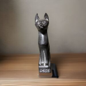 VTG  Egyptian Cat Feline Figurine Polished Stone Gray Middle Eastern Sphinx